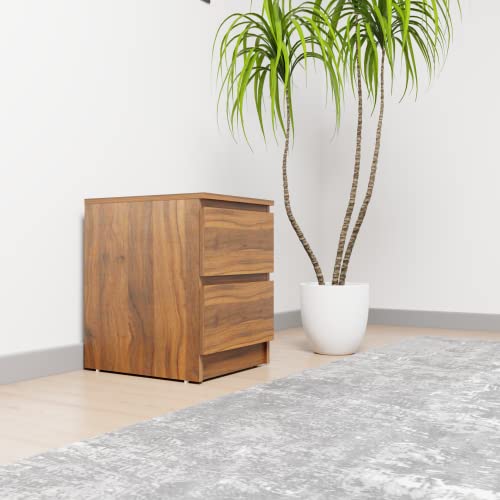 Image of VIKI Dresser with 2 Drawers, Chest of 2 Drawers,Clothes Storage, Organizer Unit for Bedroom, Hallway, Entryway,Easy Pull Drawers, Width 40cms, Brussel Walnut | 1 Year Warranty