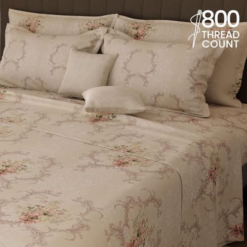 Image of BOUTIQUE LIVING Platinum Pulse Monticello 100% Cotton 800 TC Beige Floral King Bedding Set