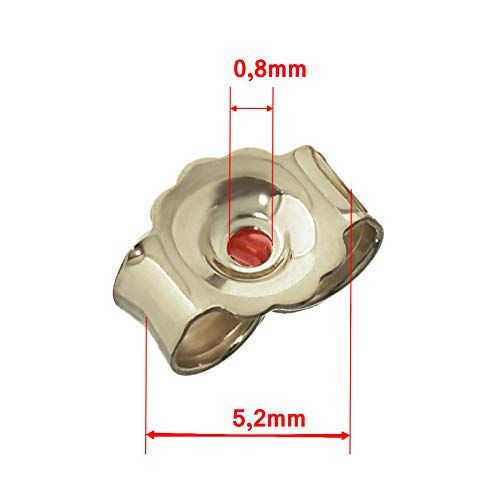 NKlaus 1 Par 585 Oro Amarillo 14 Quilates Oro 5,2mm Para Aretes Pousettes Oreja Tuerca Mariposa Cierre Agujero: 0,8mm 4822