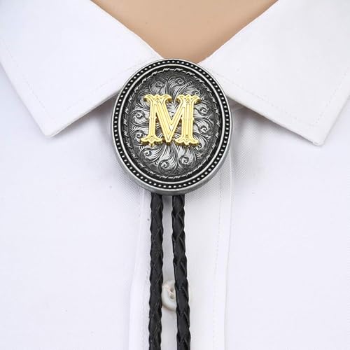 Image of HUABOLA CALYN Bolo tie for Men, Western Cowboy Golden Alphabet Initial Letter ABCDJMR to Y Costume Bolo ties Neckties