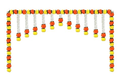 Image of Tia Crafts Artificial Marigold Jasmine Garlands Flower Door toran Door hangings | Garlands for Home Decoration | bandanwar Door Flower toran (Marigold Jasmine Design 1)