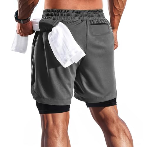 Mens Athletic Shorts,Quick Dry 2-in-1 Gym Workout Running Sport Shorts for Men with Towel Loop and Phone Pockets2