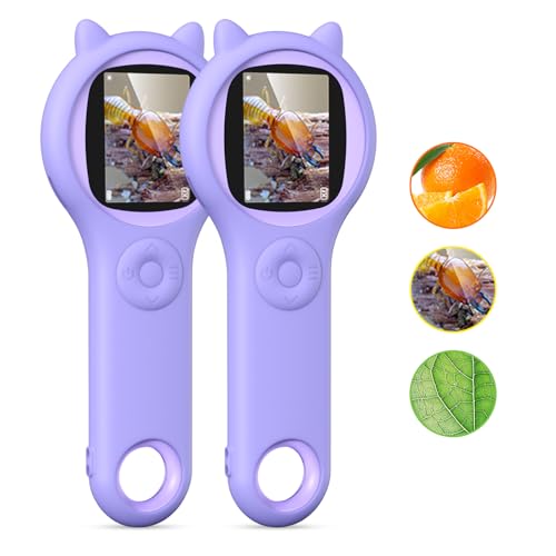 Image of 2Pcs Purple Kids Microscope-200X Fixed Focus Miniscope Portable Handheld Pocket Microscope -Science Toy for Toddlers, Christmas Birthday Gifts for Age 5 6 7 8 9 10 11 12 Girls Boys