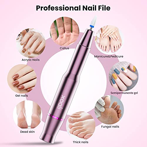 Xoali Elektrische Nagelfräser 25000 U/min, 12 in 1 Nagelfeile Maniküreset, USB Polierwerkzeuge Nagelknipser Set, Keramischer Nagelbohrer, Maniküre und Pediküre Kit für Heim- und Salongebrauch (Rosa)