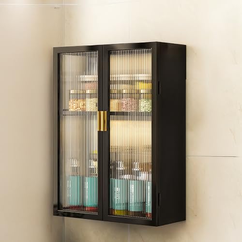 Image of MIORAH Kitchen Storage Cabinet | Modular Wall Mounted Kitchen Cabinet Organiser |2 Layer, Space Saving Carbon Steel Shelf, Black, 40 cm, Pack of 1