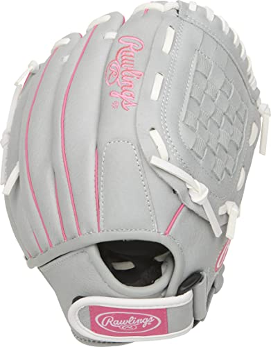 Image of RAWLINGS Sure Catch Series Fastpitch Softball Glove, Pink /Grey /White, Left Hand Throw, 10.5 inch