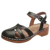 Sandalias Mujer Verano 2021 tacón Madera Cuadrado con Punta Cerrada Hebilla de Tobillo Elegantes Moda cómodos Sandalias cangrejeras Mujer de Vestir tacónes Mujer Casual Zapatos Verano Mujer