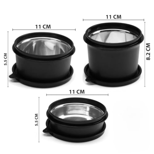 Image of Mumma's LIFE 3 Pieces Stainless Steel Lunch Box | Microwave Safe Leak-Proof Food Storage Containers with Lids for Office, School, Kitchen (Black, Capacity - 600ml, 400ml, 250ml)