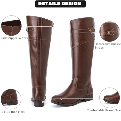 Women's Knee High Boots Wide Calf Comfortable Riding Combat Flat Boots and Fashionable for Fall and Winter Wear for Women.4