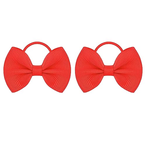 2 Inch Baby Girls Hair Bows Elastic Ties Grosgrain Ribbon Bow With Rubber Band Ponytail Holders Hair Accessories for Infants Toddlers Girls Kids In Pairs?2PCS? (red)