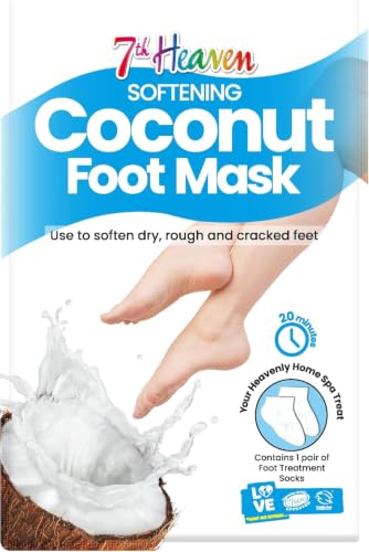 7th Heaven Coconut Foot Mask Socks - Softening Moisturising Socks with Shea Butter to Repair Dry Rough & Cracked Feet - Feet Masks Treatment with Argan Oil