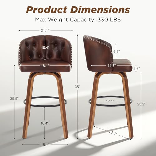 Image of 26 inch H Counter Height Bar Stools Set of 2 Swivel Bar Stools (Brown)