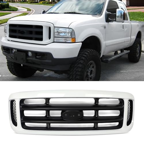 MIC Front Grille Grill Assembly Compatible with F250 F350 F450 F550 F-250 F-350 F-450 F-550 Super Duty 1999-2004 (Oxford White)