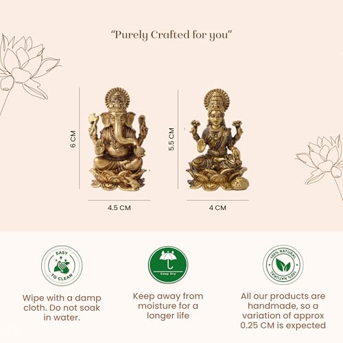 Image of Habere India-All the Cultures Fabricating India Brass Lakshmi Ganesh Idol Set for Pooja Room | Pure Brass Lakshmi Ganesh Murti for Home | Decorative Statue for Mandir (Design09: L4.5 x W4 x H6 cm)