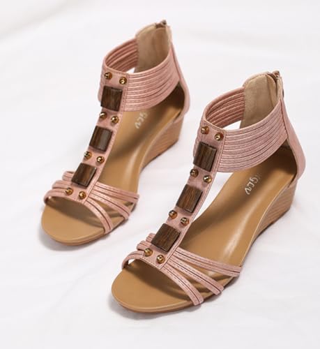 Wedge Gladiator Sandals for Women Rhinestone Beaded Bohemia Summer Beach Shoes2