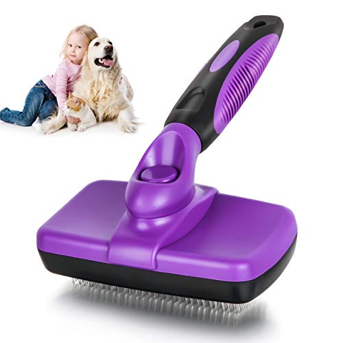 Asika Self Cleaning Slicker Brush, Dog and Cat Brush for Shedding Grooming Loose Hair & Tangles Removing, Pet Grooming Brush with Stainless Steel Bend Hard Pin for Small, Medium & Large Dogs and Cats