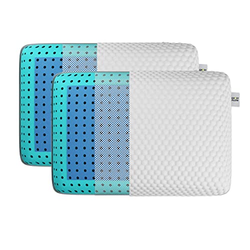 GhostBed Memory Foam Pillow - Memory Foam Pillow with Aerated Ergonomic Design - Patented Cooling Layer & Ghost Ice Cover - Medium Firm for Stomach Back or Side Sleepers