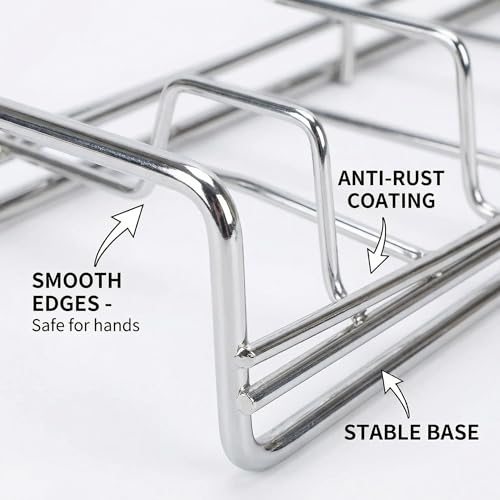 Image of Kitchen Organizer Metal Dish Rack Cutting Board Holder Stand for Countertop or Inside Cabinet Organization, 8 Slot Cutting Board Plate Drying Rack for Bakeware Storage SLIVER