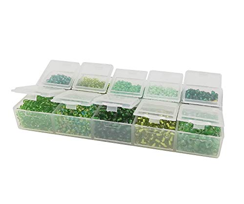 3950 Rocailles Perlen 2 Mm – Grüntöne Mix In Sortierbox, Glas Seed Beads