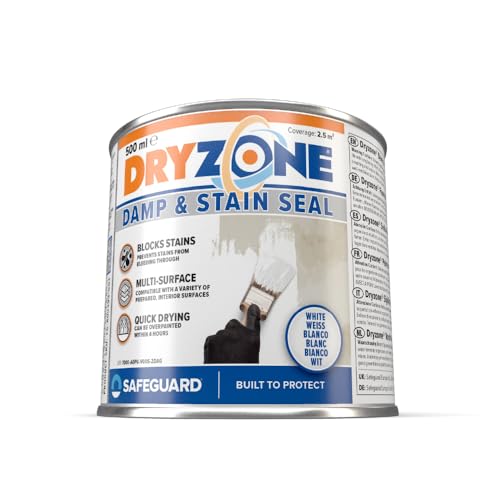 Dryzone Peinture Anti-Humidité et Anti-Taches – 500 ml – Blanc Mat Intérieur – Recouvre taches d'humidité, d'huile... – Sous-Couche pour Plâtre,...