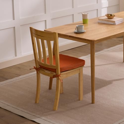 Ruqmuis Chair Cushions for Dining Chairs, 2" Thick Seat Cushions for Kitchen Chairs, D-Shaped Chair Pads with Washable Cover, Ties and Non Slip Backing, 17'' x 16'', Set of 2, Orange