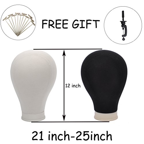 LIMITED TIME OFFER 21"-25 "Poly Water Repellant Professional Black Mannequin Canvas Block Head Wig Toupee Display Style Dry Dye With Mount Hole 25" Height 12"