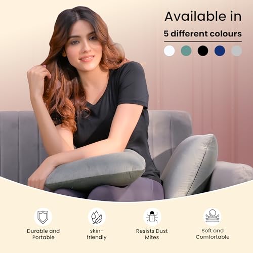 Image of CareFoam Memory Foam Square Cushion for Car, Sofa /Diwan, Bed, Chair & Decoration | Highly Durable, Hypoallergenic | 14 inchx 14 inch x 4 inch | Velvet Cover | Grey, Pack of 5