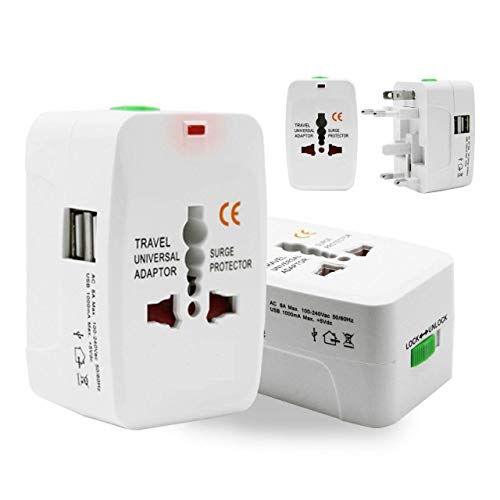 Ganix Universal Worldwide Travel Adapter with Built in Dual USB Charger Ports All in One (US,AUS,NZ,Europe,UK) (SP) (White)