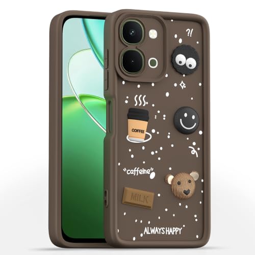 Image of Pikkme Back Cover for Vivo T5x / Vivo Y51 Pro /iQOO Z11x 5G | 3D Bear Silicone Cute & Fun Coffee Cartoon | Full Body Protection Bumper Case (Brown)