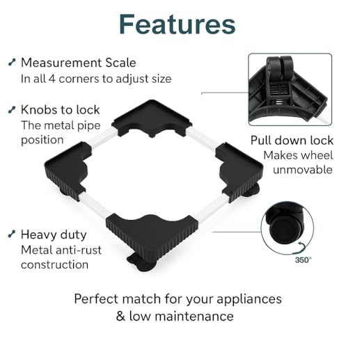 Image of PUREAGLE Heavy Duty 210 Kg Load Capacity 360 Degree Movable Adjustable Size Suitable for Only Top Load Washing Machine Stand /Trolley Dishwasher, Single Door Refrigerator Fridge Stand /Trolley