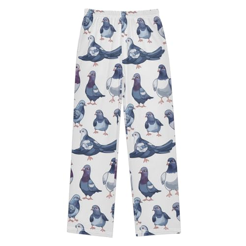 Pigeon Pattern Print Design Pajama Pants Long Soft Sleep Pants Elastic Waist PJ Bottoms 6-14 Years