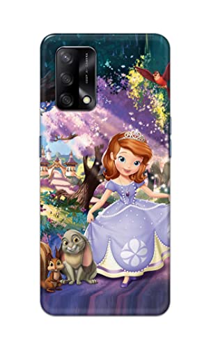 Image of PRINTFIDAA Cartoon Little Girl with Crown and Pet Animals Printed Designer Hard Case for Oppo F19 / Oppo A74 4G Back Cover -(e) RPM1008
