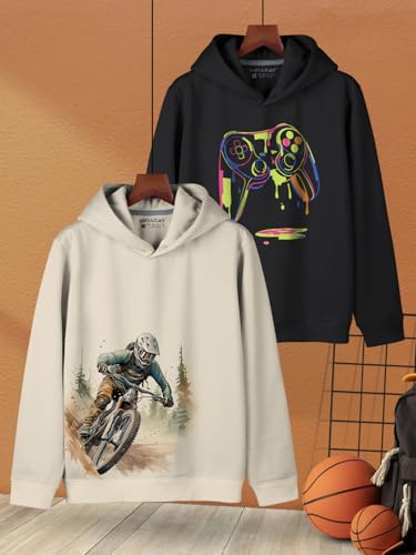 Image of HELLCAT Trendy Printed Cotton Blend Hoodie Sweatshirt for Boys - Pack of 2