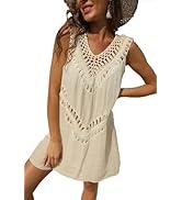Yutdeng Strandkleider Damen Sommer Bikini Cover Up Strandkleid Kurz V-Ausschnitt Cut Out Ärmellos...