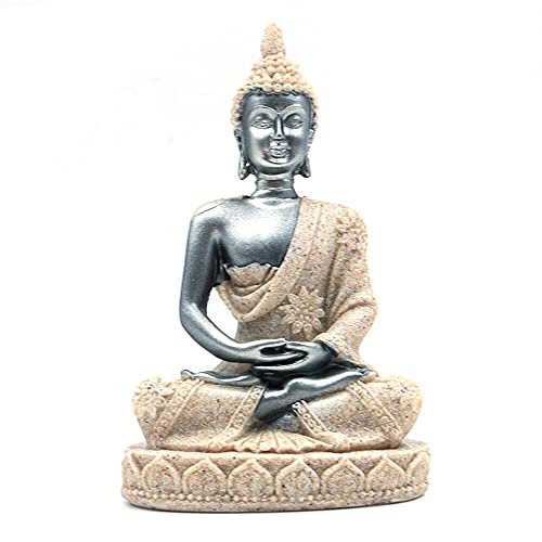 ANCLLO La piedra arenisca Hue Meditación Buda Estatua escultura tallada a mano Estatua Negro Dorado #8134 - Arte Resina Creativa Sala de Estar Retro Decoración del Hogar