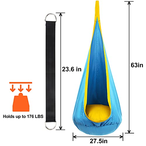 Y- Stop Kids Pod Swing Chair, Hanging Hammock Chair With Inflatable Pillow, Sensory Pocket For Outdoor And Indoor, Max 176Lbs(Blue Yellow) #TOP5