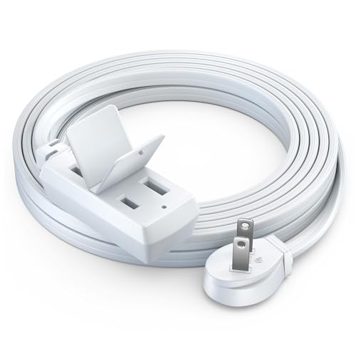 Maximm Cable 12 Foot Flat Plug Extension CordWire, Multi Outlet – Angled Plug Extension Cord with Safety Cover – White