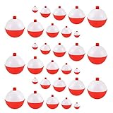 Coopay 15pcs-50pcs/lot Fishing Bobbers Floats Set Hard ABS Snap on Red/White Float Bobbers Push Button Round Buoy Floats Fishing Tackle Accessories Size: 0.5/1/1.25/1.5/2 Inch (0.5inch-50pcs)