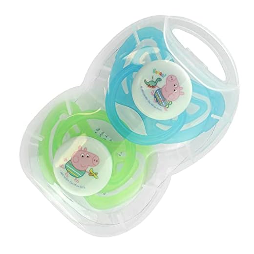 SRV Hub® Baby nappar med steriliserande fodral, silikon baby nappar nyfödda väsentligheter, BPA-fri, bäst för spädbarn 3+ månader (George Pig baby napp blå och grön)