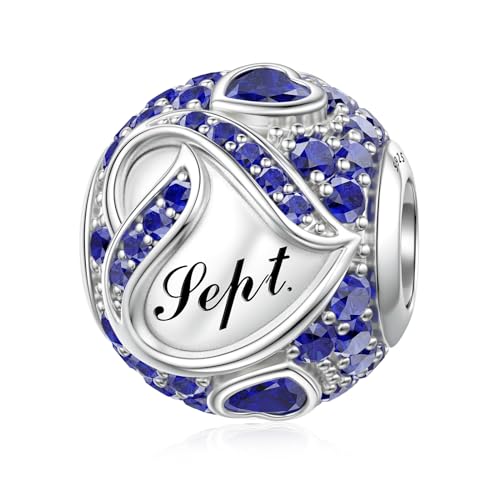 JIAYIQI Birthstone Charms for Bracelet Necklace 925 Sterling Silver Bead Love Heart Charms Happy Birthday Charms for Women