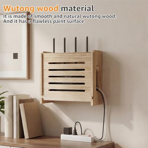 Wooden WiFi Router Storage Box hider, WiFi Router Box Hider, Wall Mount&Floor&Desktop, Modem Routers Storage Boxes Shelf for Home Office Hotel, 15.9" x 12.4" x 6.1" - 1