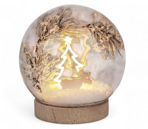 formano Glas Dekokugel LED mit Timer 13cm Weihnachtskugel mit Elch...