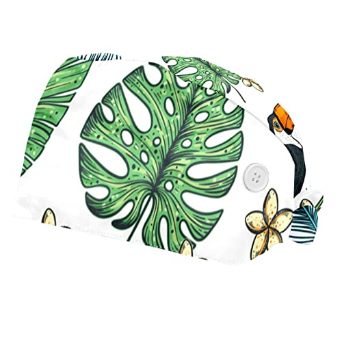 Chapeaux de travail légers et absorbants avec bandeau anti-sueur intégré motif oiseaux tropicaux 2pcs