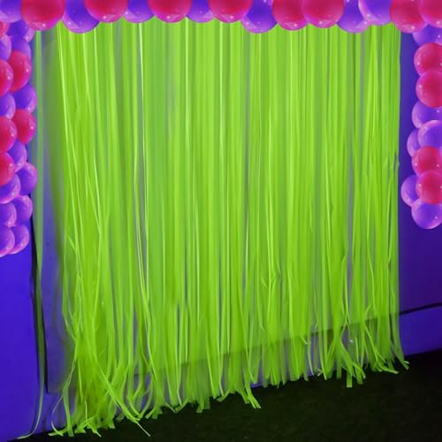 2 Pack Neon Yellow Tinsel Foil Fringe Curtains, 3.3 x 6.6 ft