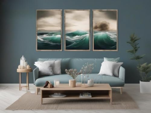 Triptyque abstrait Night Sea Storm pour habiller un grand mur