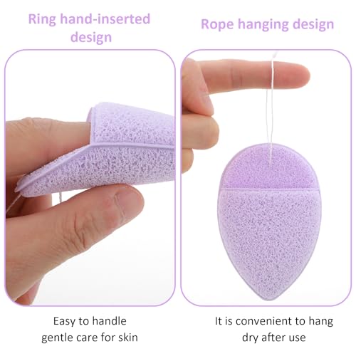 2 PCS Facial Sponge Glove Bath Sponge Gentle Exfoliating Pads Wash Reusable Puff for Daily Face Deep Pore Cleansing Blackheads Dead Skin Makeup Remover(Purple+Beige) - Image 4