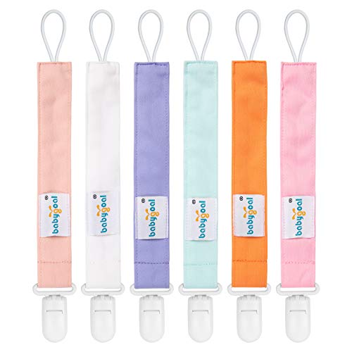 Image of babygoal Pure Color Pacifier Clips, 6 Pack Binky Paci Holder Clips Leashes Fits for Most Pacifiers and Binkies 6PS23