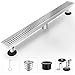 HTOH Shower Drain, Linear Shower Drain 24 Inch(Brushed Nickel),Modern 304 Stainless Steel Shower Floor Drain with Grate Removable, Adjustable Leveling Feet, Rectangular Shower Drain