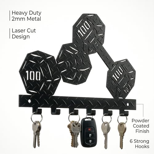 Image of Ventuos Metal Wall Mounted Key Holder with 6 Hooks, Only Dumbbell Design, Key Organizer for Home Office Bedroom Entryway