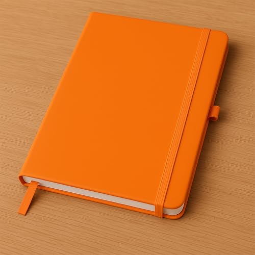 Image of Cubic Premium A5 Hardbound Diary | PU Leather | Bright Orange Color | Elastic Closure | Built-in Ribbon Bookmark | Pen Holder | Ideal for Office, School & Personal Use